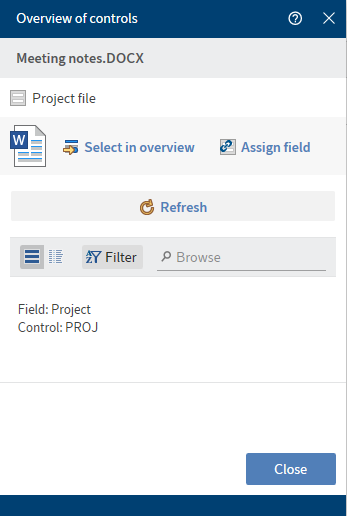Excerpt from the 'Overview of controls' dialog box