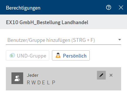 Dialog 'Berechtigungen'; Benutzer/Gruppe hinzufügen