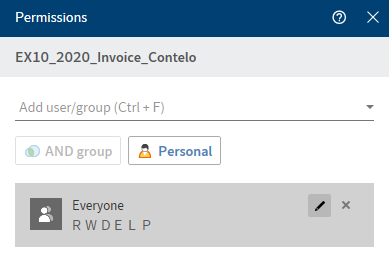 'Permissions' dialog box; Add user/group