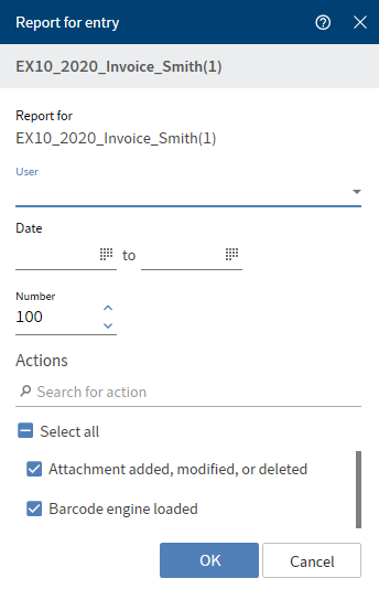 Excerpt from the 'Report for entry' dialog box