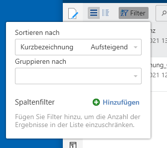 Menü 'Filter'