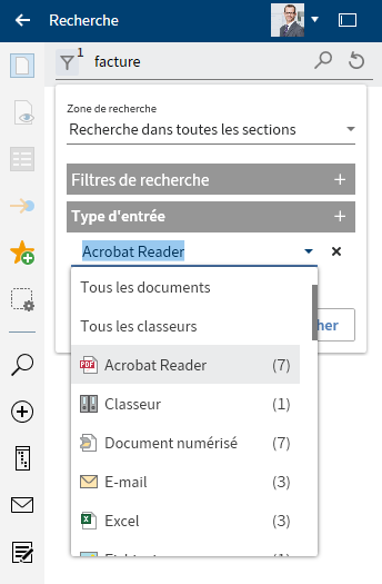 Valeur sélectionnée dans un filtre de recherche