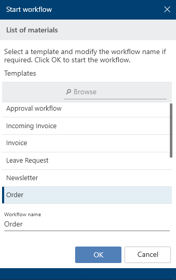 'Start workflow' dialog box