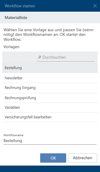 Dialog 'Workflow starten'