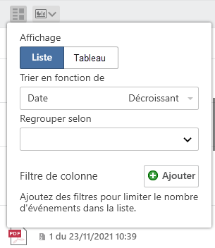 Dialogue du bouton 'Trier, regrouper et filtrer'