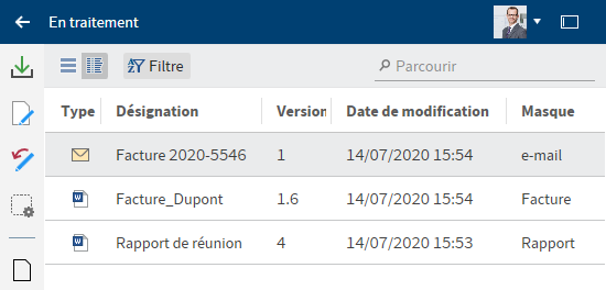 Section 'Traitement', affichage de tableau