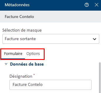 Onglets du dialogue 'Métadonnées' du masque de métadonnées (2ème génération)