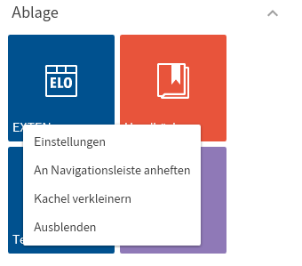 Kontextmenü einer Kachel