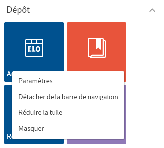Menu contextuel d'une tuile