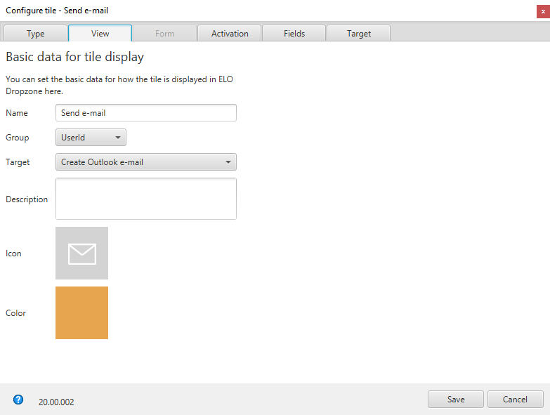 Vorlagenkachel konfigurieren, Tab 'Anzeige'