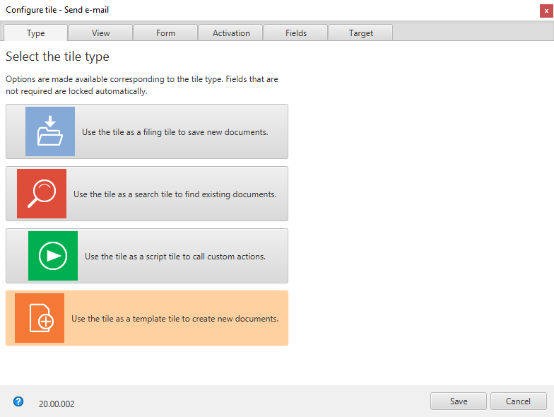 Vorlagenkachel konfigurieren