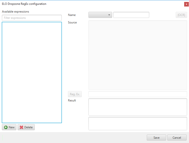 Dialog 'ELO Dropzone RegEx Konfiguration'