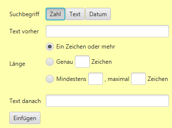 Untermenü für reguläre Ausdrücke