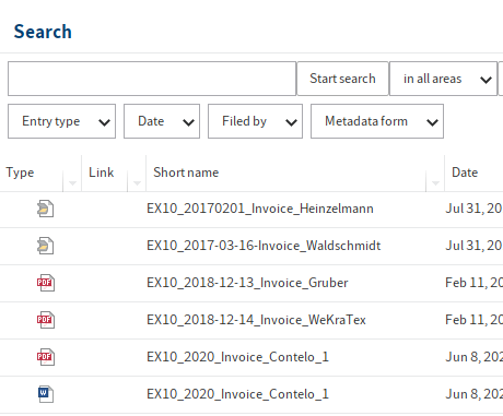 Ergebnis einer über die Kachel ausgelösten Suchanfrage (hier im Java Client)