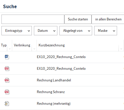 Ergebnis einer über die Kachel ausgelösten Suchanfrage (hier im Java Client)