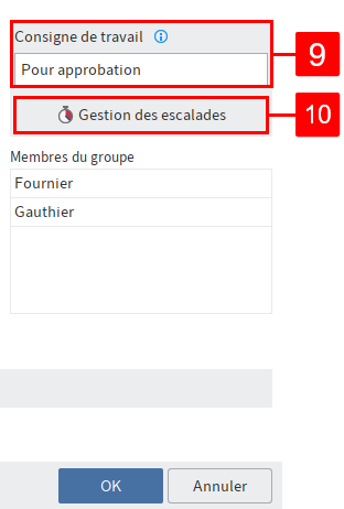 Section 'Sélection utilisateur et consigne de travail'; champ 'Consigne de travail' et bouton 'Gestion des conflits'