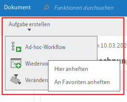 Funktionen im Drop-down-Menü mit geöffnetem Kontextmenü