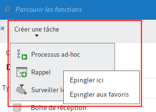 Fonctions dans le menu déroulant avec menu contextuel ouvert