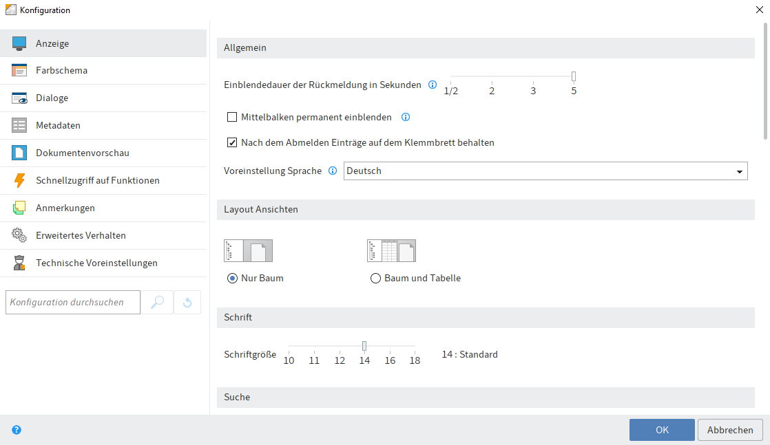 ELO Java Client; Konfiguration; Anzeige