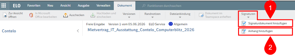 Menüband; Funktion 'Signaturen'