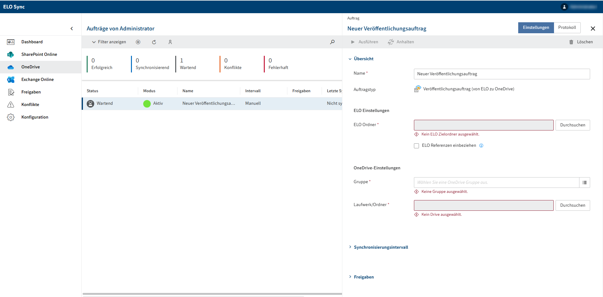 Konfigurationsbereich 'Ablageauftrag'
