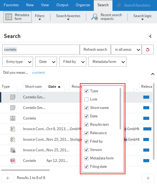 Helyi menü a keresési eredményhez