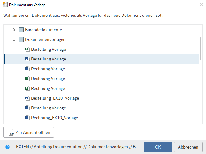Dialog 'Dokument aus Vorlage'