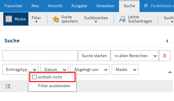 Kontextmenü mit Checkbox 'enthält nicht'