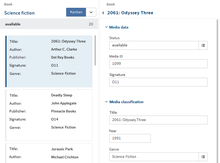 Megjelölt bejegyzés a Kanban táblán és űrlap a bejegyzéshez