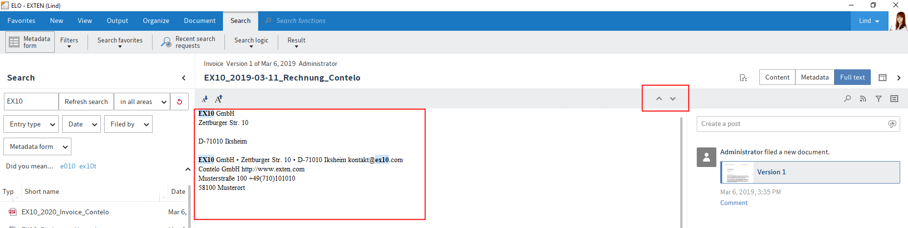 Találat a fulltextben és nyíl szimbólumok