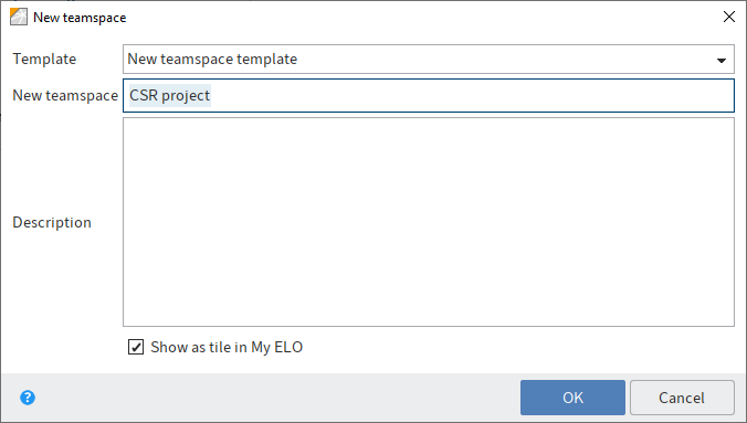 'New teamspace' dialog box