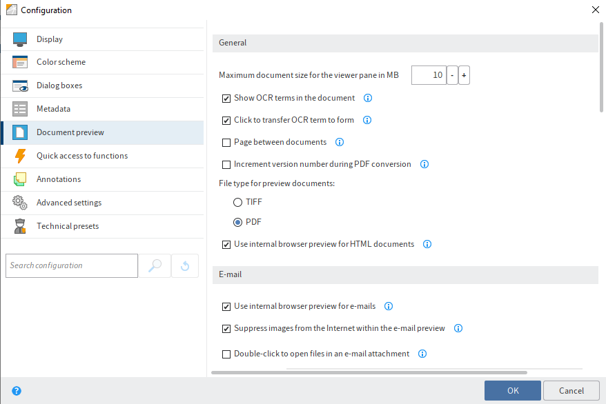 Konfiguráció, dokumentum előnézet