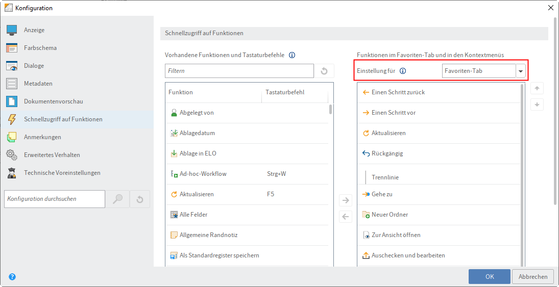 Tab 'Favoriten' | ELO Java Client