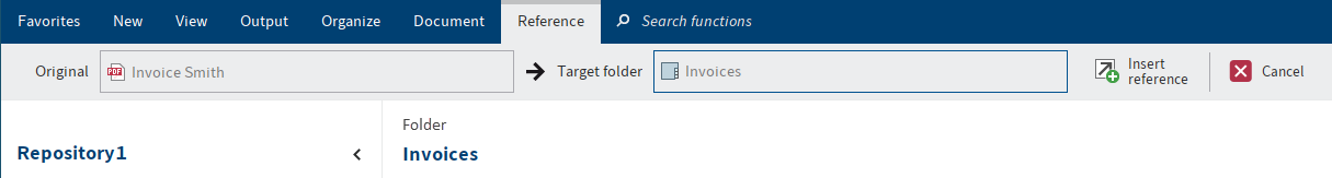 Ribbon; 'Reference' tab; Select target folder