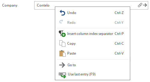 Context menu for the relation field
