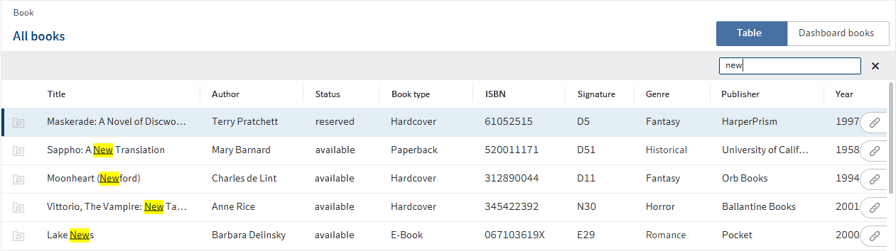 Keresés a táblázatban és keresési eredmények