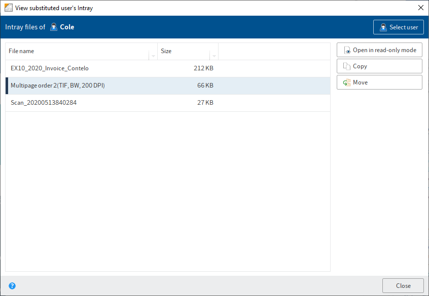 'View substituted user's Intray' dialog box