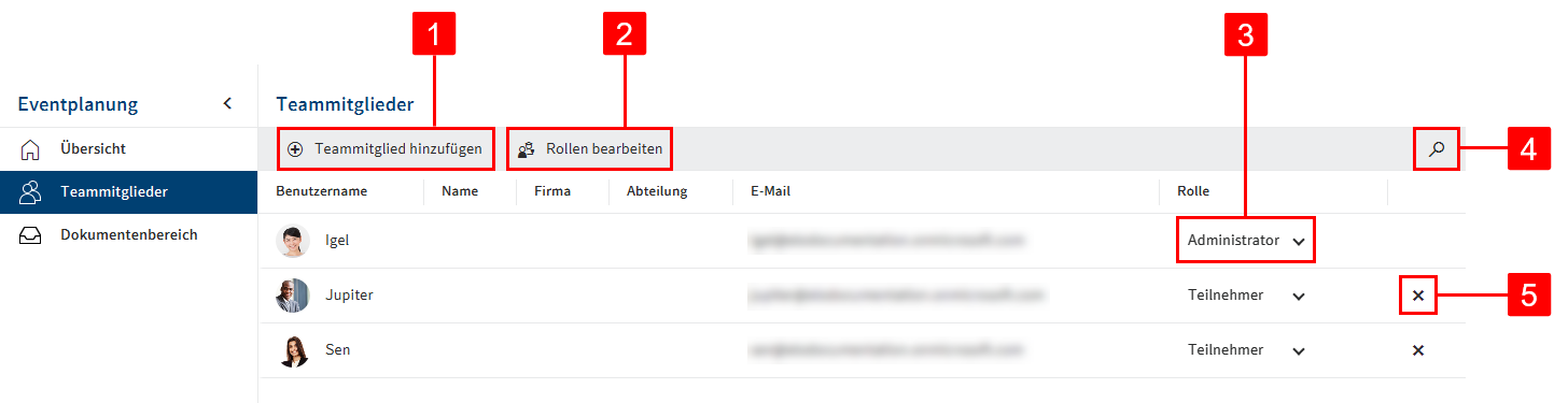 Bereich 'Teammitglieder'