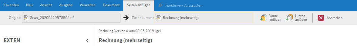 Zwischenablage 'Seiten anfügen'