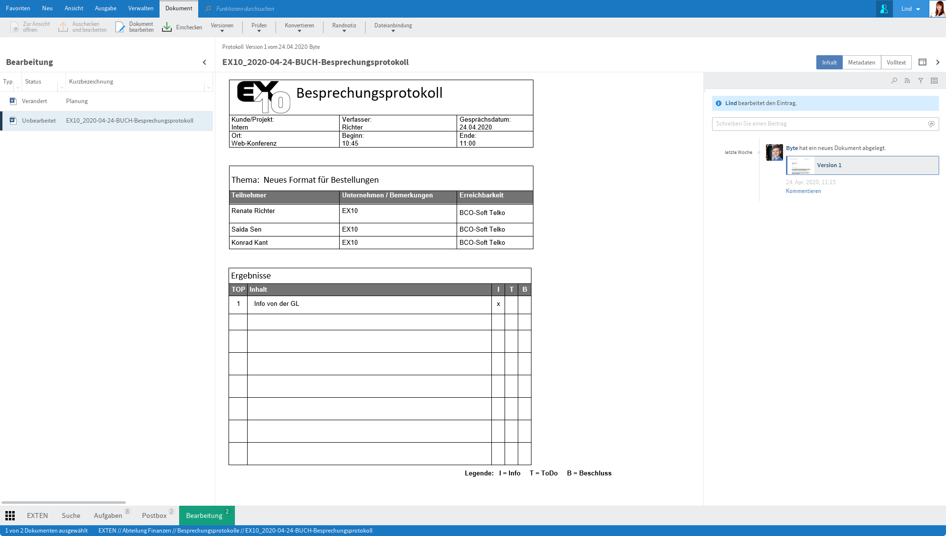 Funktionsbereich 'Bearbeitung'