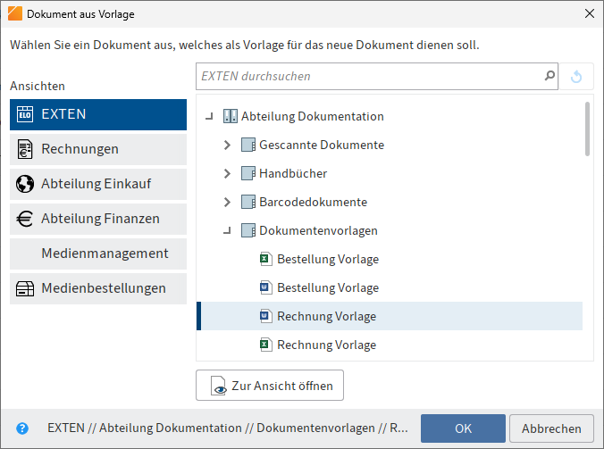Dialog 'Dokument aus Vorlage'