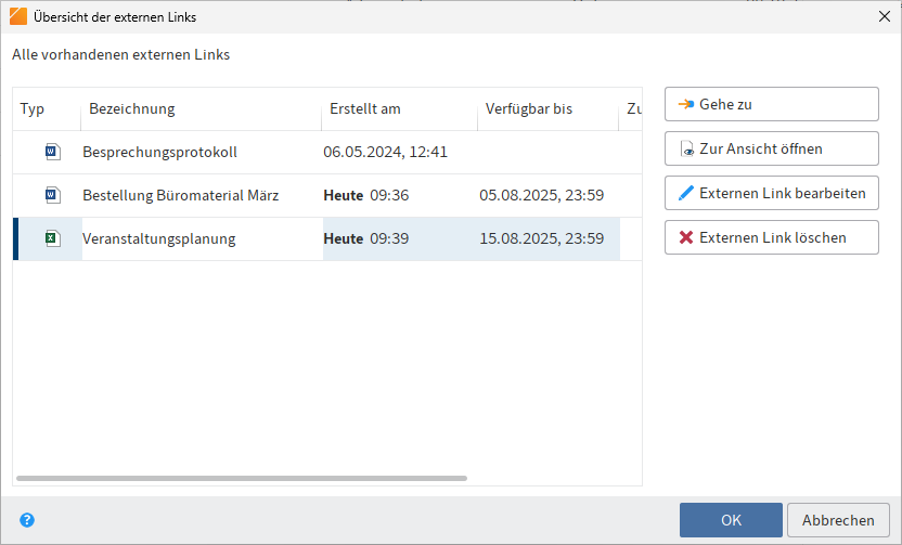 Übersicht der externen Links