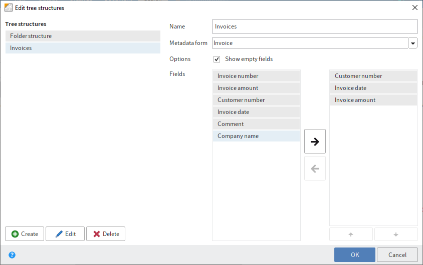 'Edit tree structures' dialog box
