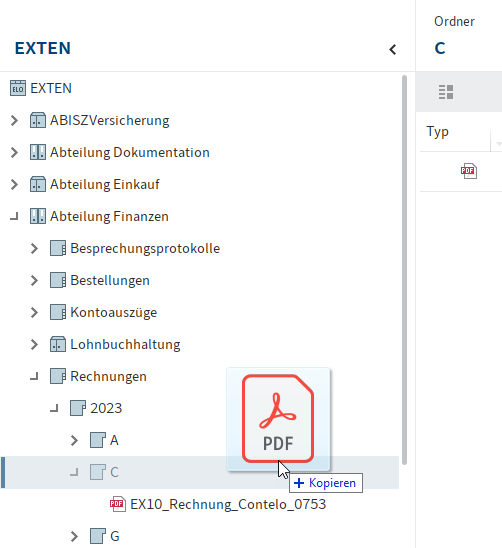 Dokument per Drag-and-drop in einem Ordner ablegen
