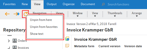 Functions in the context menu
