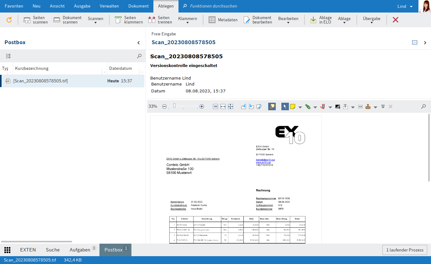 Postbox mit gescannten Dokumenten