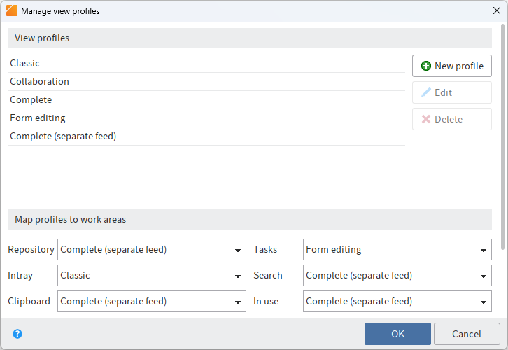 'Manage view profiles' dialog box