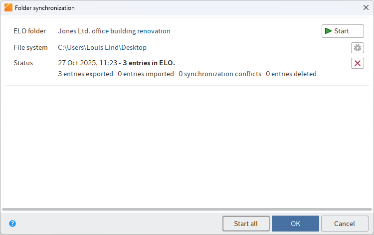 'Folder synchronization' dialog box
