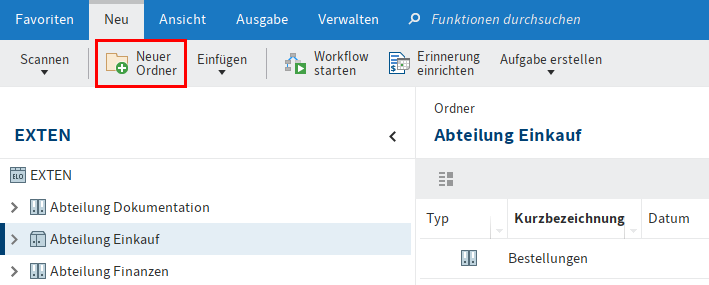 Button 'Neuer Ordner'