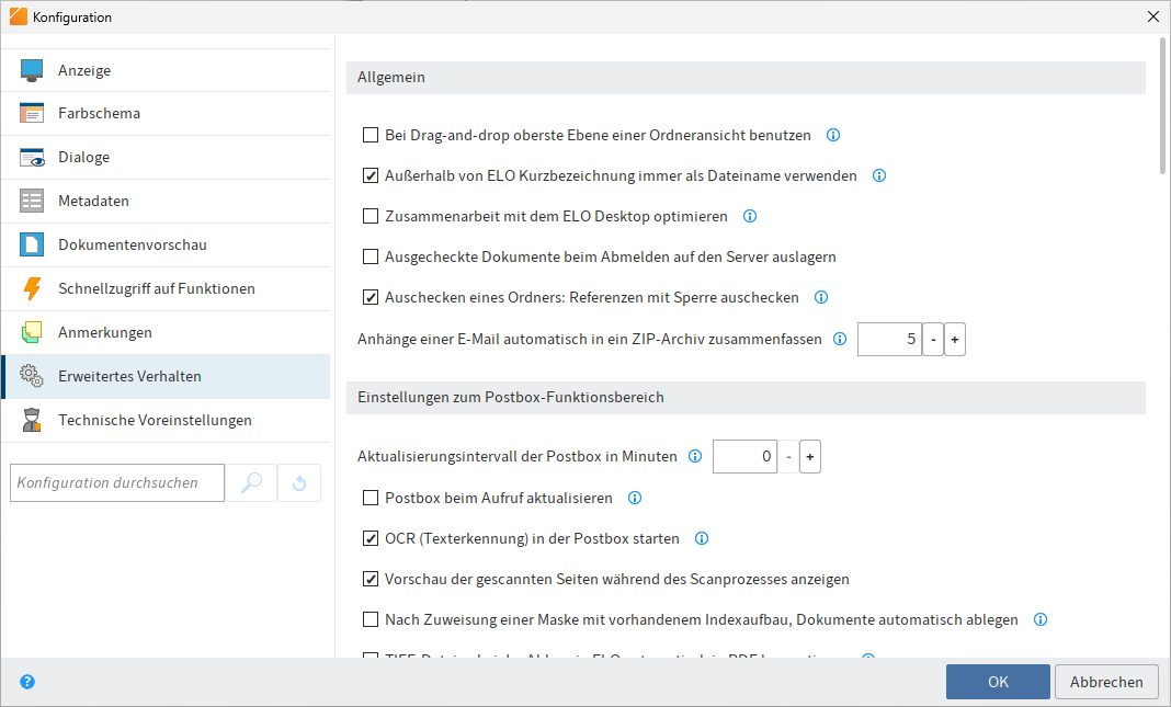 Konfiguration; Erweitertes Verhalten